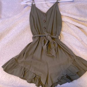 Army green ruffled romper